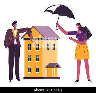 Immobilien- und Sachversicherung, Schutz von Gebäuden und Häusern Stock Vektor