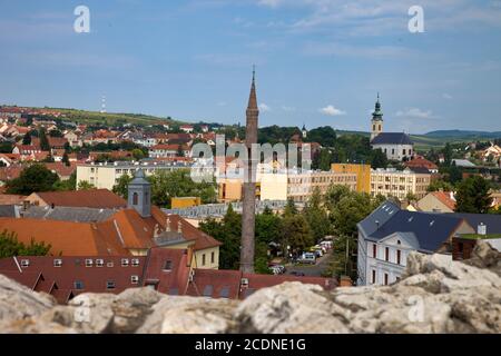 Altes türkisches Minarett in der ungarischen Stadt Eger, Ungarn Stockfoto