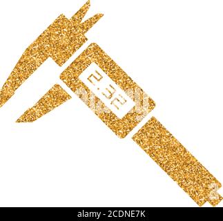 Zifferblatt Caliper Symbol in Gold Glitter Textur. Glitzern Luxus Stil Vektor Illustration. Stock Vektor