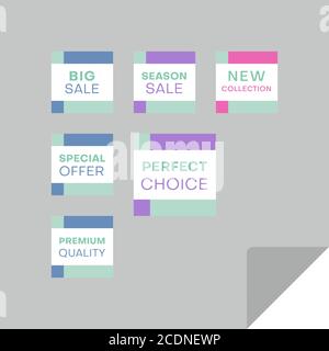 Set von rechteckigen Rabatt-Etiketten, um die Aufmerksamkeit der Kunden zu gewinnen. Zeitloses, leicht ablesbare Design. Geeignet für Web-Seite Anzeigen, Tags, Rabatt-Angebot Pric Stock Vektor