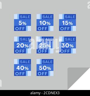 Set von rechteckigen Rabatt-Etiketten, um die Aufmerksamkeit der Kunden zu gewinnen. Zeitloses, leicht ablesbare Design. Geeignet für Web-Seite Anzeigen, Tags, Rabatt-Angebot Pric Stock Vektor