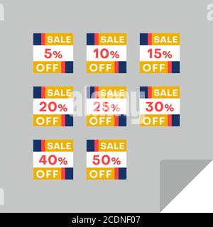 Set von rechteckigen Rabatt-Etiketten, um die Aufmerksamkeit der Kunden zu gewinnen. Zeitloses, leicht ablesbare Design. Geeignet für Web-Seite Anzeigen, Tags, Rabatt-Angebot Pric Stock Vektor