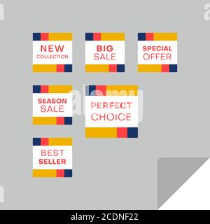 Set von rechteckigen Rabatt-Etiketten, um die Aufmerksamkeit der Kunden zu gewinnen. Zeitloses, leicht ablesbare Design. Geeignet für Web-Seite Anzeigen, Tags, Rabatt-Angebot Pric Stock Vektor