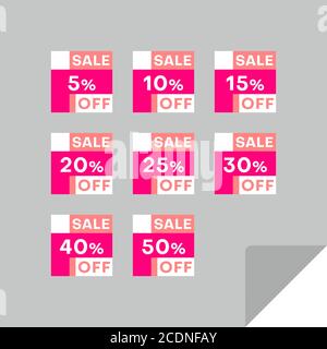 Set von rechteckigen Rabatt-Etiketten, um die Aufmerksamkeit der Kunden zu gewinnen. Zeitloses, leicht ablesbare Design. Geeignet für Web-Seite Anzeigen, Tags, Rabatt-Angebot Pric Stock Vektor