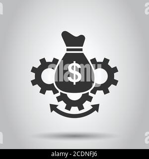 Geldoptimierungssymbol in flacher Ausführung. Verzahnung der effektiven Vektorgrafiken auf weißem isoliertem Hintergrund. Business Concept Finanzprozess. Stock Vektor
