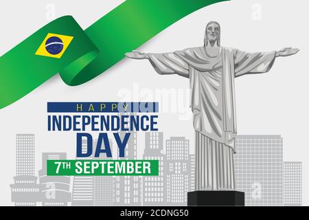Christus der Erlöser Statue mit 7 September Brasilien Unabhängigkeitstag Banner Vektorgrafik Stock Vektor