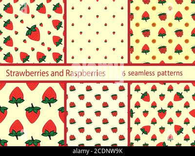 Set Beeren Erdbeeren und Himbeeren nahtlose Muster Stockfoto