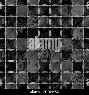 Nahtlose geometrische Muster mit Grunge Aquarell abstrakten Kreis und quadratischen schwarzen Formen Hintergrund. Aquarell handgezeichnete monochrome Textur. Drucken Stockfoto
