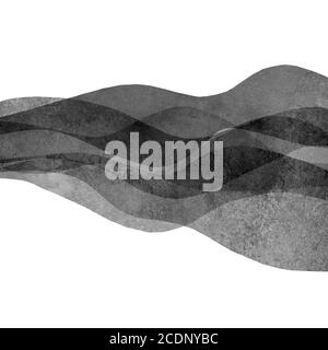 Aquarell Transparent Welle Grunge monochromen schwarzen Hintergrund. Aquarell handbemalte Wellen Illustration. Banner Frame Backdrop isoliert ein Stockfoto