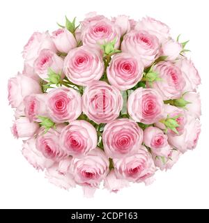 Draufsicht der Strauß rosa Rosen isoliert auf weißem Hintergrund Stockfoto