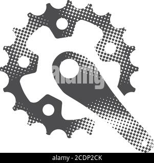 Fahrradkurbel-Set-Symbol in Halbton-Stil. Schwarz-Weiß-Vektorgrafik. Stock Vektor