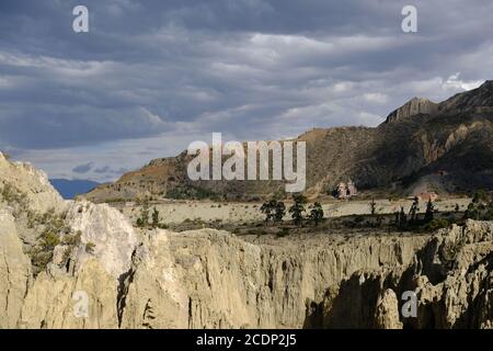 Bolivien La Paz Valle de la Luna - Tal von Der Mond mit Häusern und Felsformationen Stockfoto