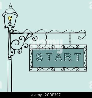 Start text auf Vintage street sign Stockfoto