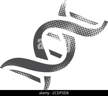Symbol für DNA-Stränge im Halbtonstil. Schwarz-Weiß-Vektorgrafik. Stock Vektor