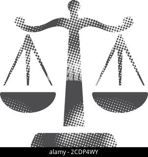 Symbol für Gerechtigkeitsskala im Halbtonstil. Schwarz-Weiß-Vektorgrafik. Stock Vektor