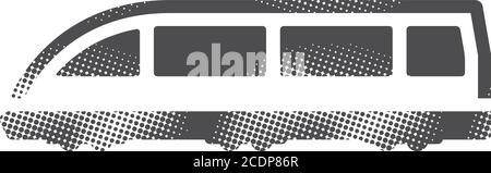 Tram-Symbol im Halbtonstil. Schwarz-Weiß-Vektorgrafik. Stock Vektor