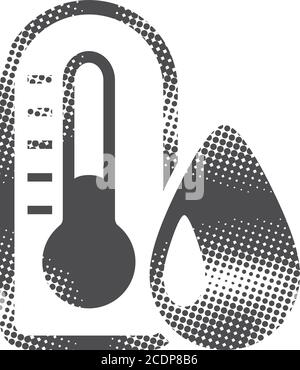 Thermometer-Symbol im Halbtonstil. Schwarz-Weiß-Vektorgrafik. Stock Vektor