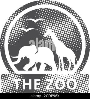 Zoo-Gatter-Symbol im Halbtonstil. Schwarz-Weiß-Vektorgrafik. Stock Vektor