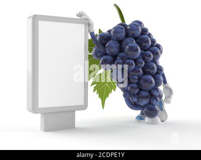 Trauben Charakter mit leeren Plakatwand isoliert auf weißem Hintergrund Stockfoto