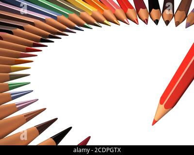 Bleistift und Rahmen von Buntstiften isoliert auf weißem Hintergrund Stockfoto