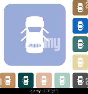 Auto offene Türen Armaturenbrett Anzeige weiß flache Symbole auf Farbe Abgerundete quadratische Hintergründe Stock Vektor