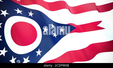 Die winkende Flagge von Ohio. Hochwertige 3D-Illustration. Perfekt für Nachrichten, Reportagen, Events. Stockfoto