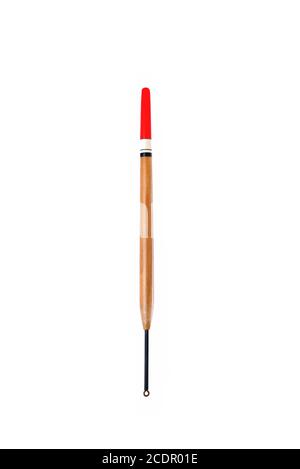 Lange zylindrische Angelrute zum Angeln mit einer Angelrute Nahaufnahme auf weißem Hintergrund Stockfoto