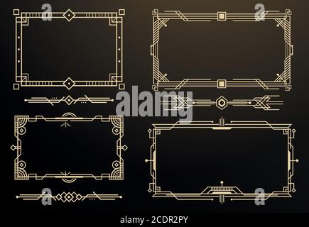 Set von Art Deco Rahmen und Bordüren. Dekorative Elemente. Vektorgrafik. Stil der 1920er Jahre. Stock Vektor