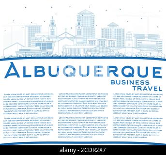 Skizzieren Sie Albuquerque New Mexico City Skyline mit blauen Gebäuden und Copy Space. Vektorgrafik. Albuquerque USA Stadtbild mit Wahrzeichen. Stock Vektor