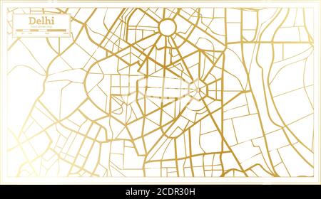 Delhi Indien Stadtplan im Retro-Stil in goldenen Farben. Übersichtskarte. Vektorgrafik. Stock Vektor