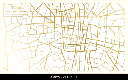 Teheran Iran Stadtplan im Retro-Stil in goldenen Farben. Übersichtskarte. Vektorgrafik. Stock Vektor