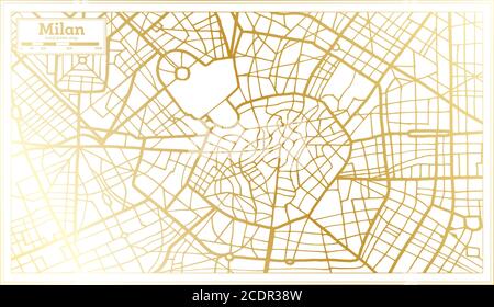 Mailand Italien Stadtplan im Retro-Stil in goldenen Farben. Übersichtskarte. Vektorgrafik. Stock Vektor