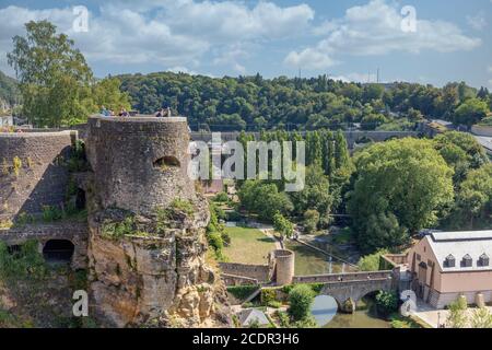 Die Stadt Luxemburg, Luftaufnahme von der Altstadt und dem Grund Stockfoto