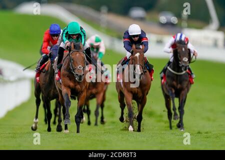 James Doyle Riding Century Dream (grün) gewinnt die Ladbrokes Celebration Mile Stakes auf der Goodwood Racecourse. Stockfoto