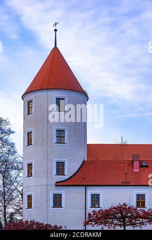 Eckturm eines Schlosses, Schloss Freudenstein, Freiberg, Sachsen, Deutschland. Stockfoto