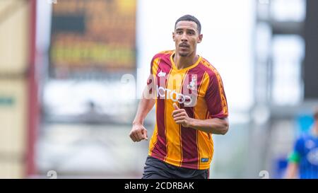 Bradford, Großbritannien. August 2020. Kurtis Gutherie von Bradford City während des 2020/21 Pre Season Freundschaftsspiels zwischen Bradford City und Wigan Athletic im Utility Energy Stadium, Bradford, England am 29. August 2020. Foto von Thomas Gadd. Kredit: Prime Media Images/Alamy Live Nachrichten Stockfoto