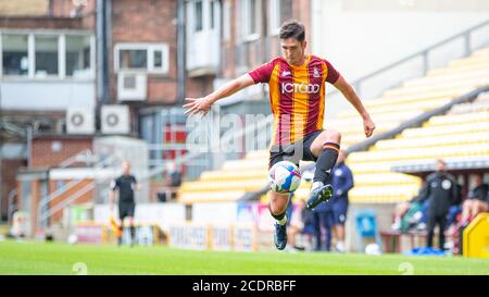 Bradford, Großbritannien. August 2020. Jackson Longridge von Bradford City während des 2020/21 Pre Season Freundschaftsspiels zwischen Bradford City und Wigan Athletic im Utility Energy Stadium, Bradford, England am 29. August 2020. Foto von Thomas Gadd. Kredit: Prime Media Images/Alamy Live Nachrichten Stockfoto