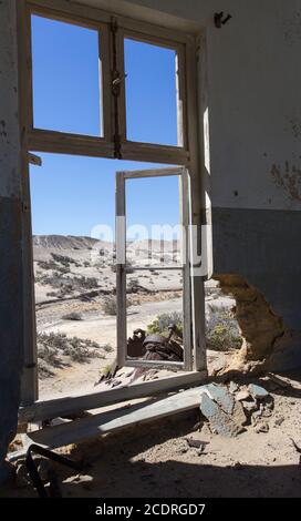 Pomona, Namibia - 15. August 2018: Foto von Ruinen in Pomona Geisterdiamantgräberstadt Stockfoto