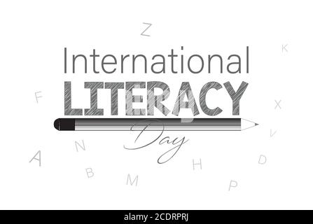 Vektor Illustration des Internationalen Tag der Alphabetisierung. 8. September. Brett, Bleistift, Briefe, Tagebuch usw. Stock Vektor
