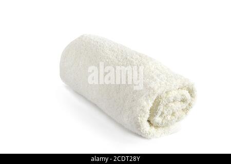 Weiße Baumwolle Handtuch Terry Tuch Textur isoliert auf weiß Stockfoto