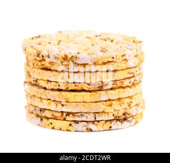 Knäckebrot mit Chia-Samen und Oregano, isoliert auf weißem Hintergrund. Hirsespäne. Diätetische Lebensmittel mit niedrigen Kalorien. Stockfoto