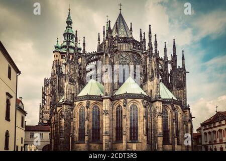 Veitsdom, Prag, Tschechische Republik. Weitwinkel. Vintage Stockfoto