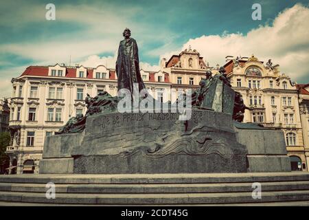 Jan Hus Denkmal auf dem Altstädter Ring von Prag, Tschechische Republik Stockfoto