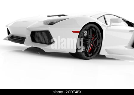 Weiß metallic schnellen Sportwagen auf weißem Hintergrund Studio. Glänzend, neu, luxuriös. Stockfoto