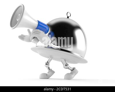 Silberne Catering-Kuppel mit Megaphon isoliert auf weißem Hintergrund Stockfoto