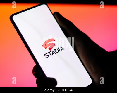 Assam, indien - August 27, 2020 : Stadia-Logo auf Telefon Bildschirm Stock Bild. Stockfoto