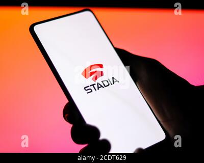 Assam, indien - August 27, 2020 : Stadia-Logo auf Telefon Bildschirm Stock Bild. Stockfoto