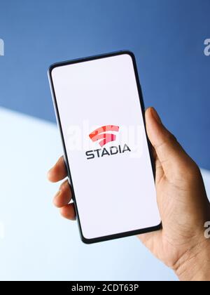 Assam, indien - August 27, 2020 : Stadia-Logo auf Telefon Bildschirm Stock Bild. Stockfoto