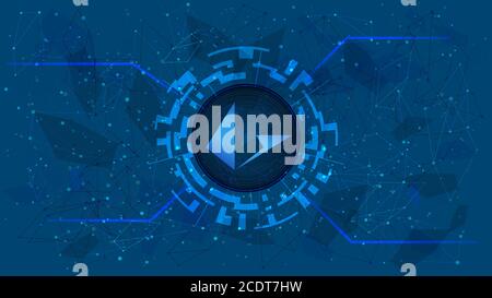 Loopring LRC Token Symbol des DEBI-Projekts in einem digitalen Kreis mit einem Kryptowährungsthema auf blauem Hintergrund. Kryptowährung-Symbol. Dezentral Stockfoto