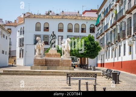 Denkmal für Stierkämpfer Manolete auf der Plaza Conde de Priego, Cordoba, Andalusien, Spanien, Europa Stockfoto